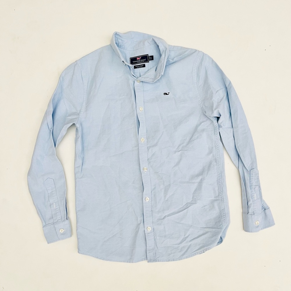 Vineyard Vines Boys Whale Shirt light chambray blue size large